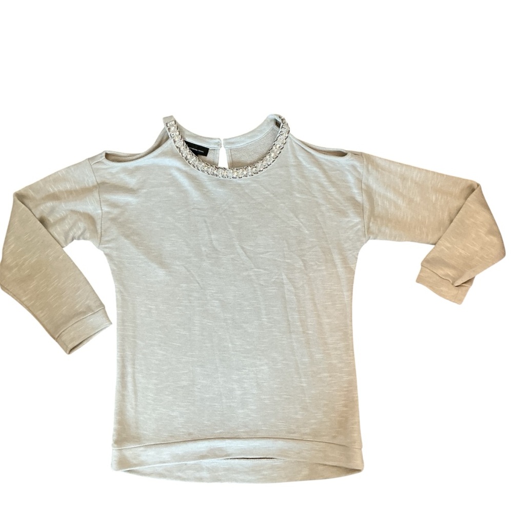 NWT International Concepts Shady Grey Embellished Cold Shoulder Top Size Small